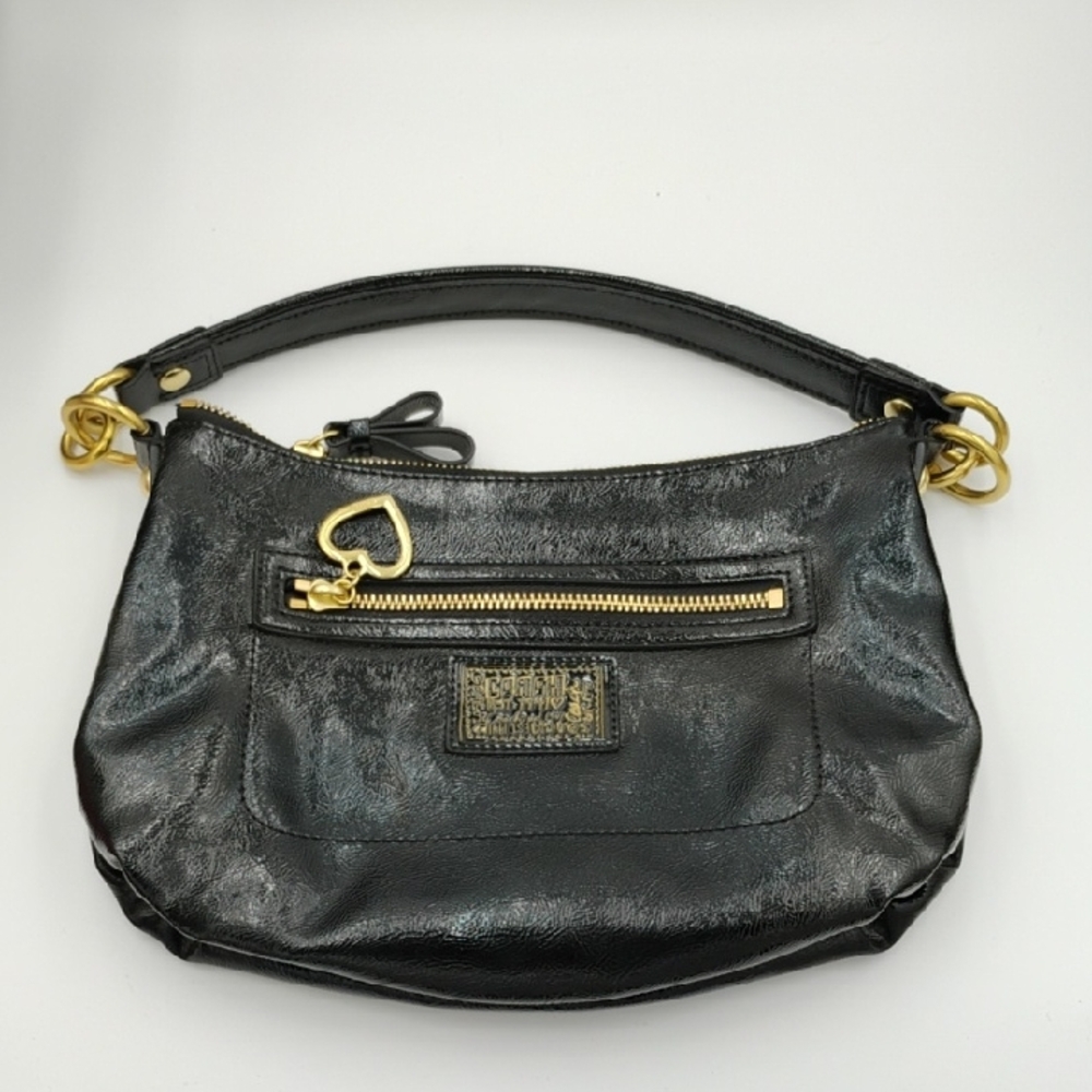 Coach Poppy Daisy Liquid Gloss Patent Black Leather Shoulder Bag